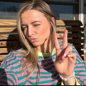 Striped Pink and Green Sweatshirt